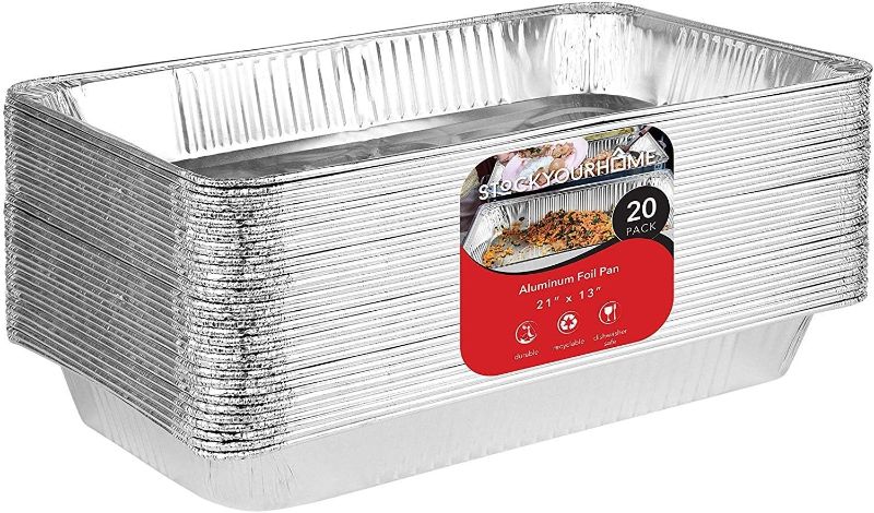 Photo 1 of Aluminum Pans Full Size, Large Disposable Roasting & Baking Pan, 21"x13" Deep Foil Pans (20 Pack) Extra Heavy Duty Chafing Trays for Hotels, Restaurants, Caterers, Steam Table, Buffets & Bakeware