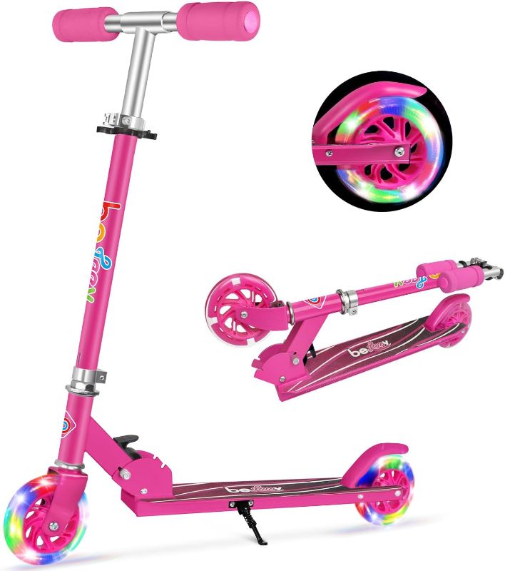 Photo 1 of BELEEV V1 Scooters for Kids, 2 Wheel Folding Kick Scooter for Girls Boys, 3 Adjustable Height, Light Up Wheels, Lightweight Scooter with Sturdy Frame, Kickstand for Children 3 to 12 Years Old