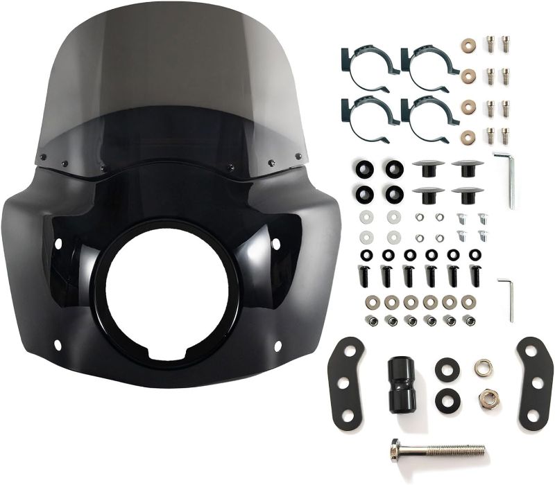 Photo 1 of 
FATECIM Motorcycle 5.75" Headlight Fairing Cover with 11" Smoke Windshield Windscreen & 48-58mm Mounting Kit Headlight Extension Block For.