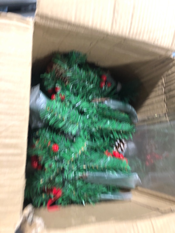 Photo 2 of 2 Pack 9 Ft 100 LED Each Thicker Prelit Christmas Garland Decor 8 Modes Timer 5 Poinsettia 4 Balls 300 Tips 198 Red Berry 4 Bow 18 Pine Cone Xmas Decorations Home Indoor Outdoor, Total 18 Ft 200 LED