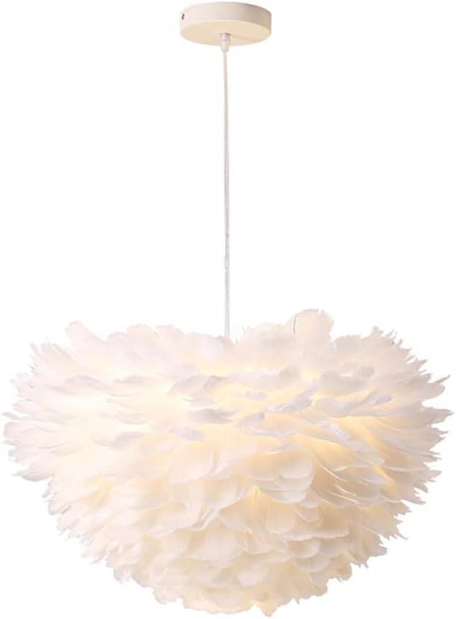 Photo 1 of Aeyee Adorable Feather Chandelier, Decorative White Pendant Light Fixture, Soft Look Girls Bedroom Hanging Lamp (15.7")