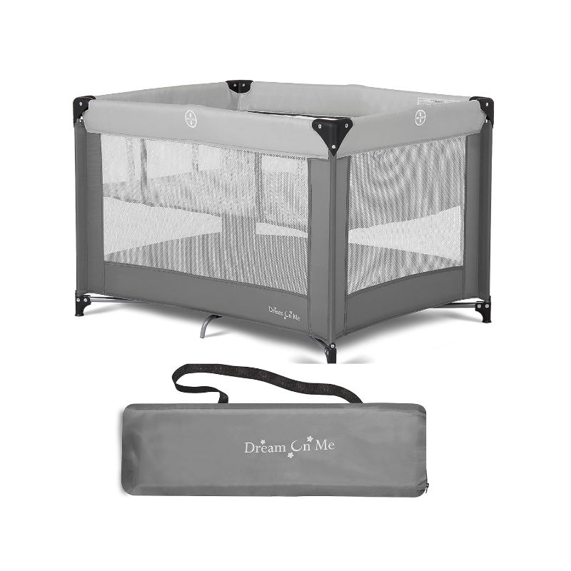 Photo 1 of Dream On Me Zazzy Portable Playard with Bassinet in Grey, Packable and Easy Setup Baby Playard, Lightweight and Portable Playard for Baby with Mattress and Travel Bag