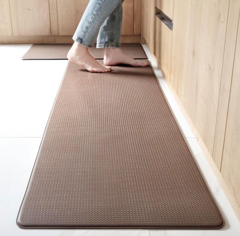 Photo 1 of Anti Fatigue Cushioned Kitchen Floor Mats, Thick Ergonomic Standing Office Desk Mat, Waterproof Scratch Resistant Pebbled Topside, Supportive Comfort Padded Foam Rugs- 47x17 in (Brown)