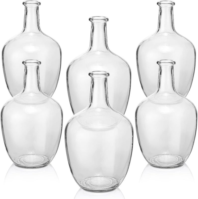 Photo 1 of 6 Pcs Large Clear Glass Vases Set Vintage Glass Bud Vase Floor Balloon Jug 10.2 Inch Modern Flowers Vases Bubble Vases Aesthetic Home Decor for Farmhouse Branches Tabletop Centerpiece Decorative