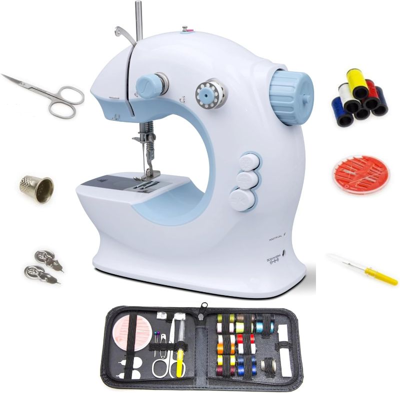 Photo 1 of yhaizhuy Mini Sewing Machine for Beginners and Kids 2 Speeds Double Thread With Needle and Thread Set, Upgraded Household Portable Multifunctional Adjustable Stitches Machine, Plastic
