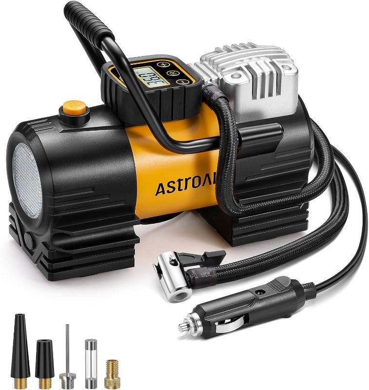 Photo 1 of AstroAI Tire Inflator Portable Air Compressor (Up to 150 PSI) Tire Pump for Car 12V DC Digital Air Pump with 12 LEDs Super Bright Light for Bicycle, Motorcycle, Automotive Car Accessories