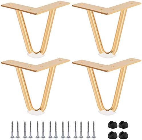 Photo 1 of 8 inch Hairpin Legs, Btowin 4Pcs Heavy Duty Metal Furniture Legs with Rubber Floor Protectors & Screws for Home DIY Projects TV Stand Sofa Cabinet - Gold