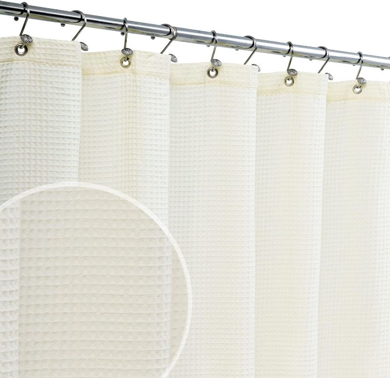 Photo 1 of Barossa Design Soft Waffle Weave Shower Curtain, Cotton Blend Honeycomb Waffle Woven Cream Shower Curtain for Bathroom, Hotel Spa & Machine Washable - Cream, 72x72