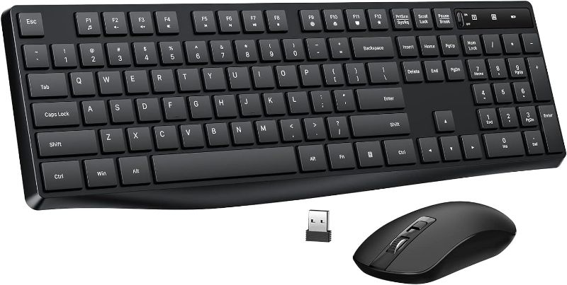 Photo 1 of Wireless Keyboard and Mouse Combo, Lovaky 2.4G Full-Sized Ergonomic Keyboard Mouse, 3 DPI Adjustable Cordless USB Keyboard and Mouse, Quiet Click for Computer/Laptop/Windows/Mac (1 Pack, Black)