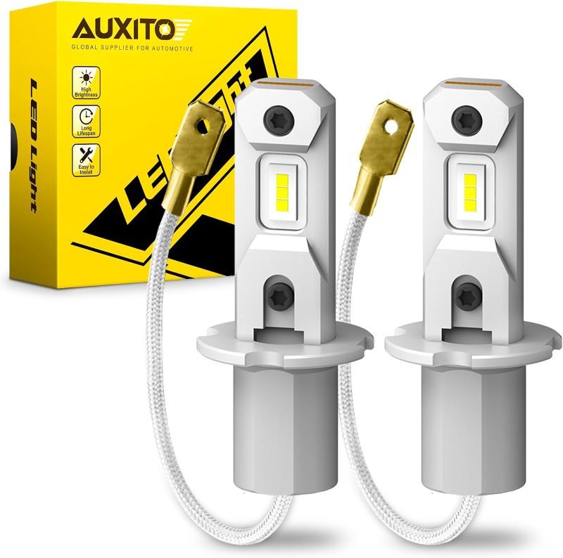 Photo 1 of AUXITO H3 LED Fog Light Bulbs 6500K White, 300% Brighter CSP Chips, 1:1 Mini Size, Plug n Play, H3ll LED Bulb Light for Fog Lamp, DRL, Pack of 2