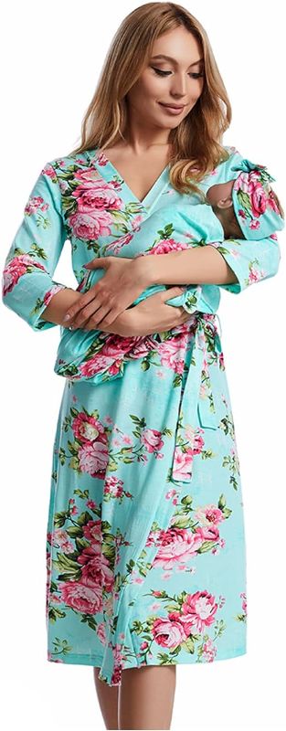Photo 1 of Galabloomer Maternity Robe and Baby Receiving Blanket,  Matching Mommy Labor Delivery Robe and Swaddle Set