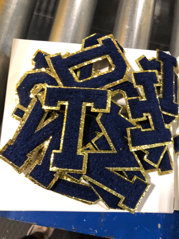 Photo 3 of 26 Piece Chenille Letter Iron on Patches Sew On Chenille Varsity A-Z Patches Alphabet Patches Letter Patches for DIY Supplies (Retro Blue Style, 2.8 Inch)