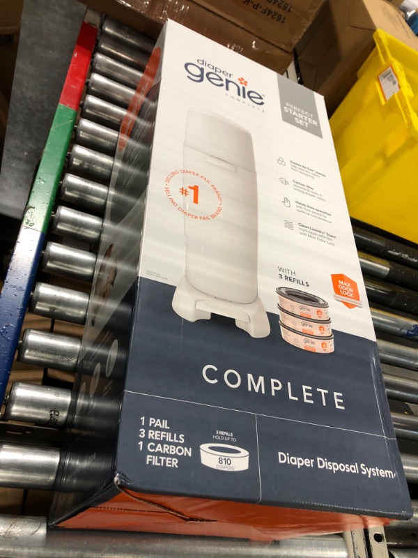 Photo 2 of Diaper Genie Complete Diaper Pail (White) with Antimicrobial Odor Control | Includes 1 Diaper Trash Can, 3 Refill Bags, 1 Carbon Filter White Pail + 3 Refills