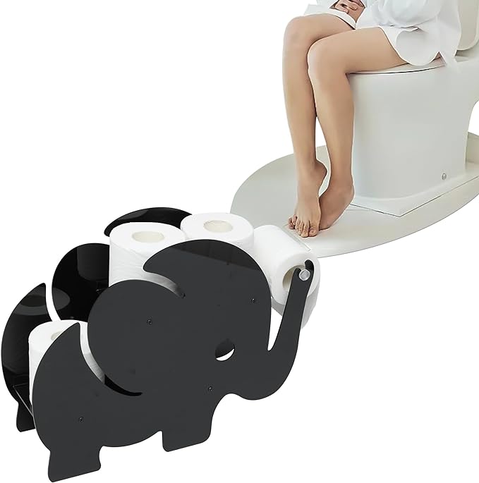 Photo 1 of Baoswi Elephant Shaped Toilet Paper Holder, 16.5 x 12.4 inch Toilet Paper Holder with Storage, Acrylic Toilet Paper Stand, Toilet Paper Holder with 2 Tier Shelves, 6 Toilet Paper Capacity(Black)