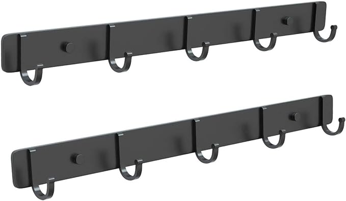 Photo 1 of 2 Pack Coat Rack Wall Mounted with 5 Coat Hooks, Aluminum Lightweight Wall Hooks for Hanging Towel Hat Purse Robes Clothes Key in Bathroom Kitchen Entryway, Black