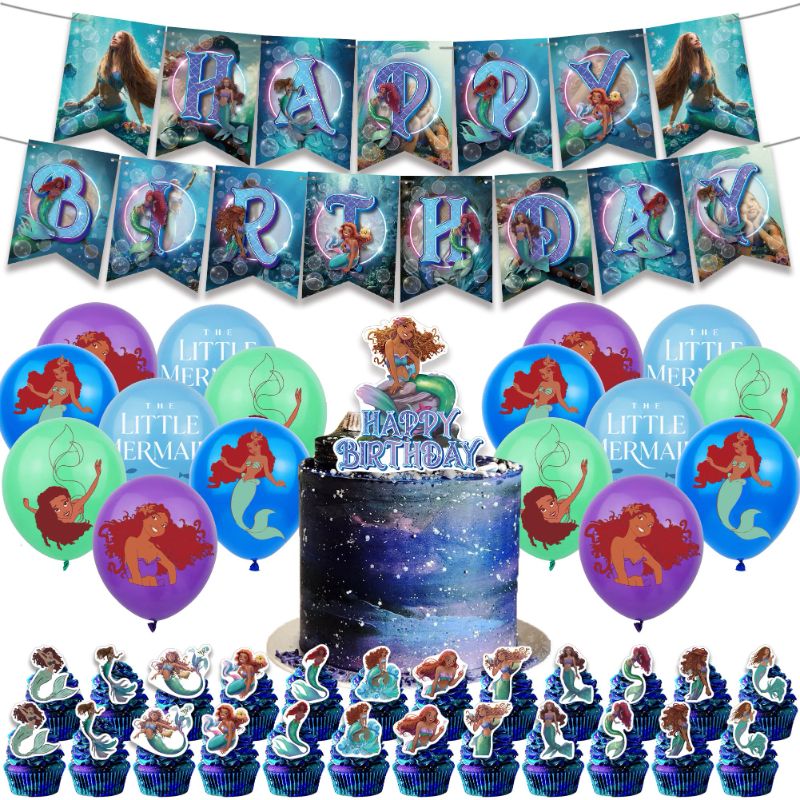 Photo 1 of Black Mermaid Ariel Birthday Party Supplies,Little Mermaid Birthday Party Decorations