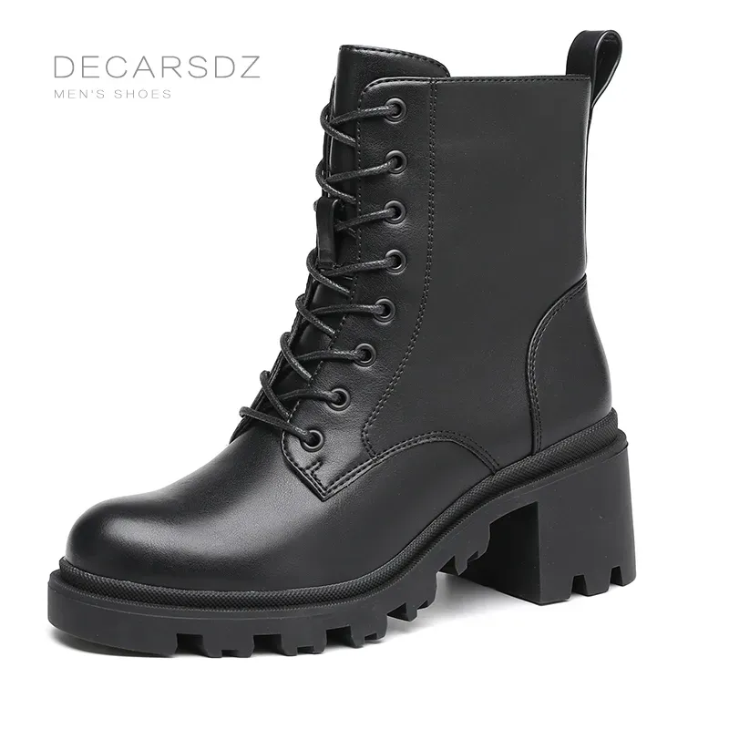 Photo 1 of DECARSDZ Black Platform Ankle Booties Chunky Lace-up Combat Boots for Women SIZE 7.5