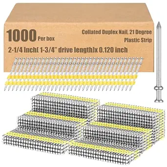 Photo 1 of Yaocom 1000 Pack Duplex Nail 21 Degree Framing Nails Galvanized Smooth Ring Shank Flat Head Nailer for Temporary Construction Concrete Forms, Scaffolding Removable Reusable(2-1/4 Inch x .120 Inch) 