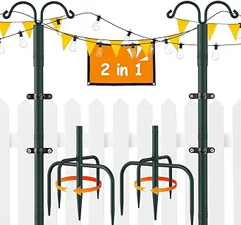 Photo 1 of Keten String Light Poles 2 Pack, 10ft Adjustable Metal Poles with 5 Prongs & Fixing Clips for Outdoor String Lights, Light Poles Stand for Patio, Backyard, Deck, Garden, Wedding, Party, Birthday