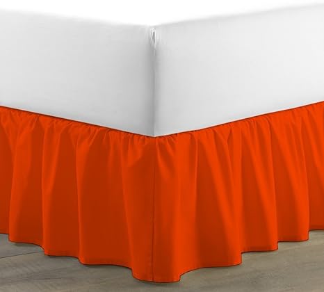 Photo 1 of Ruffled Bed Skirt (King, Orange) 15 Inch Drop Dust Ruffle with Platform, 100% Cotton 800 Thread Count, Wrinkle and Fade Resistant (Available in All Bed Sizes and 23 Colors) Dust Ruffle
