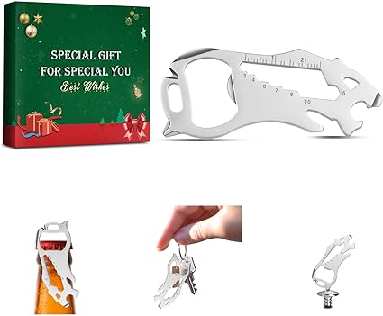 Photo 1 of 12 in 1 Keychain Multi-tool, Gifts for Men Boyfriend Dad, Father's Day Birthday Gifts, Mini EDC gadgets Tool Gear Bottle Opener for Camping Survival [2pk]