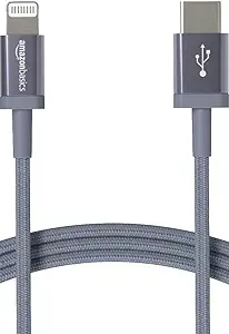 Photo 1 of Amazon Basics Double Braided Nylon USB Type C to USB Type C 3.1 Gen 2 (10Gbps) Fast Charging Cable, 3A - 3-Foot, Dark Grey, Laptop
