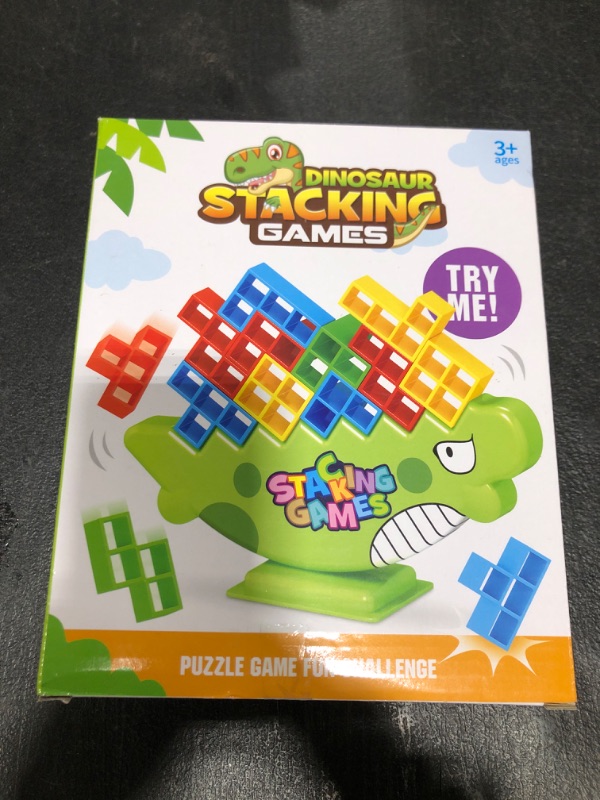 Photo 2 of Carlerait 64PCS Dinosaur Tetra Tower Game Balance Stacking Block Toys, Stack Attack Game Team Tower, 2 Players, Family Game Night, Party, Travel, Team Building Blocks Board Games for Kids Dino-64PCS