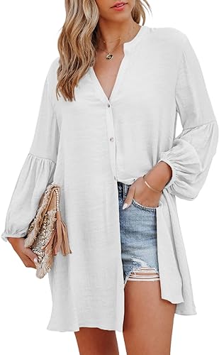 Photo 1 of Astylish Womens Sexy V Neck Cover Up Long Sleeve Button Down Shirts Dresses SIZE S
