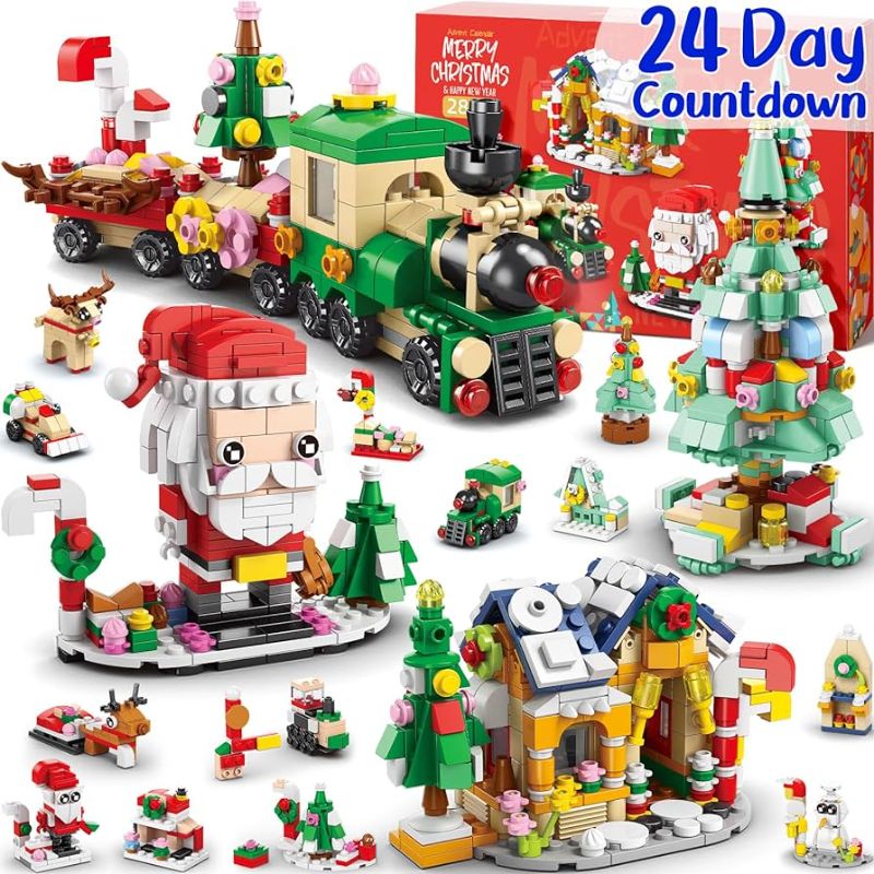 Photo 1 of Asoulin Christmas Building Blocks Kids Advent Calendar 2023, 24 Days Surprises Countdown Gift Box for 6-12 Year Teen Boys Girls, Xmas Gift Basket 6 In 1 Santa Tree Train House Block STEM Toys Age 6+