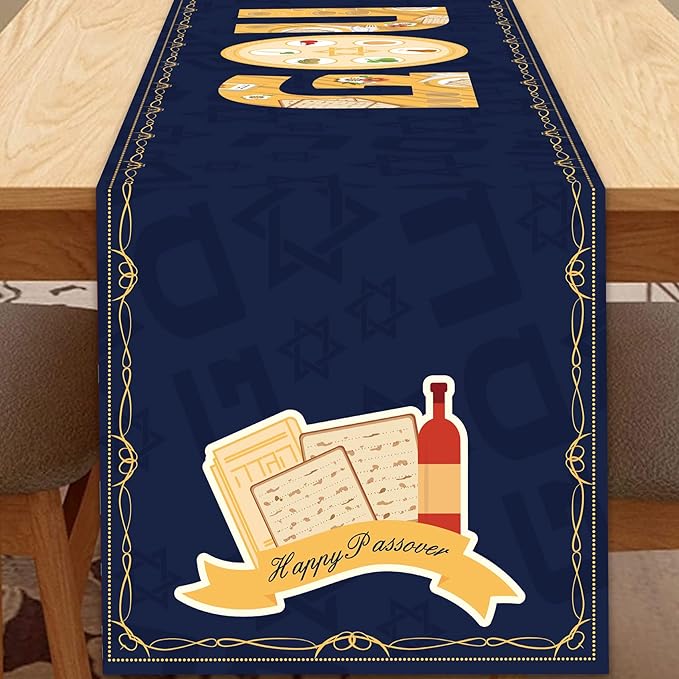 Photo 1 of RFM4S Passover Decorations Passover Table Runner 13.6*72 Inches Seder Plate Passover Table Runner Soft Fabric Pesach Table Decorations Matzoh Star of David Passover Decorations