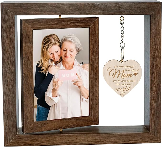 Photo 1 of YXJDJFS Mothers Day Gifts From Daughter Son, 4x6 Rotating Picture Frame Double-Sided Display Photo with Warm Heart Pendant for Mom Mother-In-Law Wood Tabletop Picture Frame Birthday Gifts