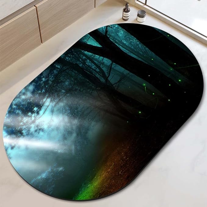 Photo 1 of DUADELI FAE Woods Diatomaceous Earth Bath Mat Non-Slip Bathroom Rug Super Absorbent Quick Dry Bath Mat Rug for Bathroom Bathtub fit Under Door(Oval 50cm×80cm)