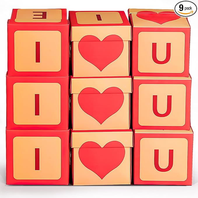 Photo 1 of Yvpwt 9 Pcs Valentine's Day Cookie Box, 4”×4”×4”Square Gift Box With Lids, Stackable Gift Box for Cupcake Boxes Cookie Candy, Valentine's Day Surprise Gift Boxes for Anniversary, Weddings