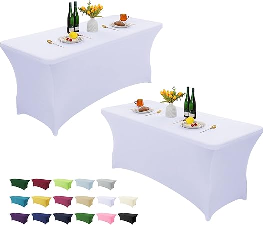 Photo 1 of Limited-time deal: AZON 2 Pack 4FT Stretch Spandex Table Cover Washable and Wrinkle Resistant Kitchen Tablecloth Fitted Rectangular Table for Party,Banquet,Weddings,Cocktail and Festival(White,48Lx30Wx30H Inches) 