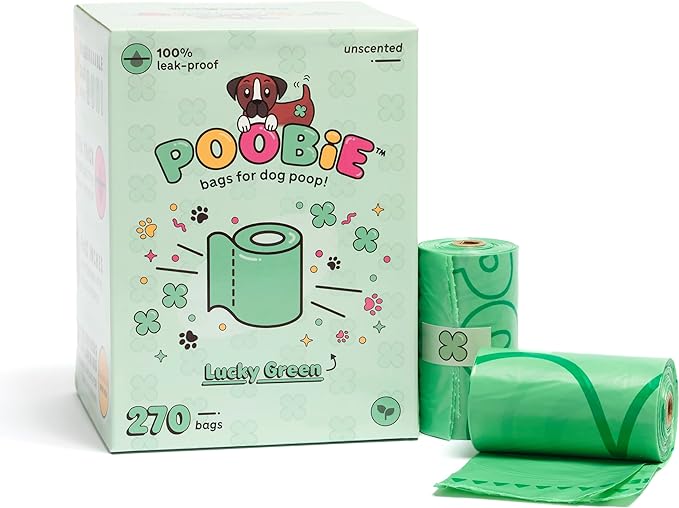 Photo 1 of Poobie Poop Bags For Dogs, Leak Proof Guaranteed, Extra Thick, Unscented Poop Bags, Dog Poop Bags Rolls, Green Dog Poop Bags, 270 Count, Dog Poop Bags Refills 18 Count (Lucky Green)