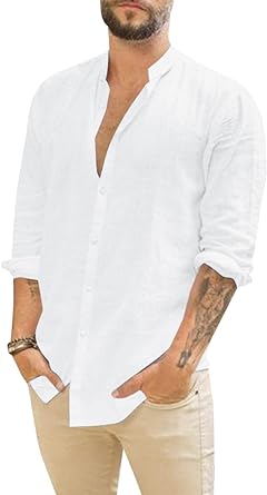 Photo 1 of Runcati Mens Button Down Shirt Casual Work Long Sleeve Textured Summer Hippie Shirts Large white 