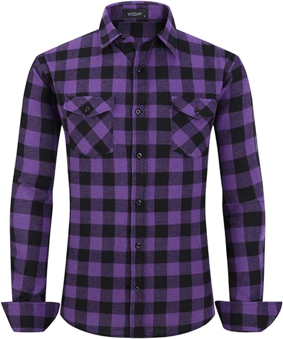 Photo 1 of MCEDAR Men’s Plaid Flannel Shirts-Long Sleeve Casual Button Down Slim Fit Outfit for Camp Hanging Out or Work Slim 9-10YRS 