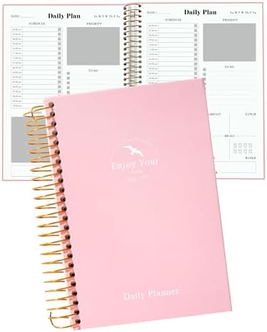 Photo 1 of Undated Daily Planner, To Do List Planner Notebook, Large Planner with Hourly Schedules 210 Pages Spiral Planner for School and Work, 8.5" X 11" Pink