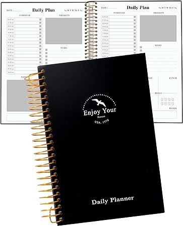 Photo 1 of Undated Daily Planner, To Do List Planner Notebook,A5 Small Planner with Hourly Schedules 210 Pages Spiral Planner for School and Work,5.6" X 8.2" Black