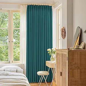 Photo 1 of OYRING Teal Pleated Drape with Tieback for Bedroom, Triple Weave Blackout Thermal Insulated Pinch Pleated Curtain for Traverse Rod and Track, 52" W x 72" L, 1 Panel 