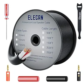 Photo 1 of Elecan Pro Series 14/2 Outdoor Speaker Wire Cable 250 Ft 14 Gauge AWG with Tool Kits-Direct Burial in Wall CL3 CL2 Rated-PVC Jacket&Film&Cotton for Home Theater,Car Audio Speaker,Stereos-Black https://a.co/d/1zXo1f4