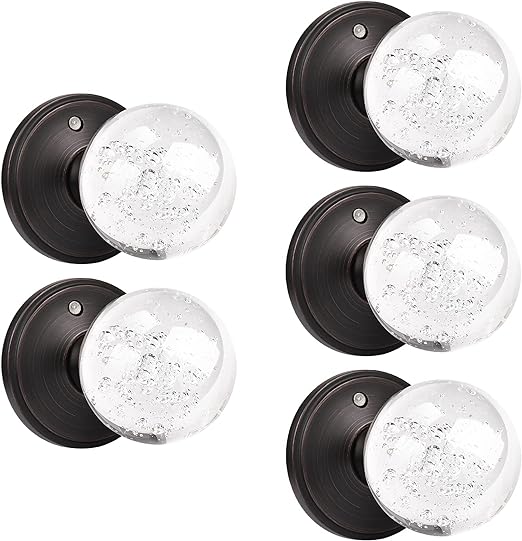 Photo 1 of 5 Pack Orger Glass Door Knobs for Interior Bed/Bath, Heavy Duty Oil Rubbed Bronze Door Knobs with Lock for Privacy Use, Round Clear Bubble Ball Crystal Door Knobs with Round Rosette Plate
