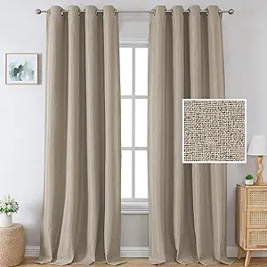 Photo 1 of H.VERSAILTEX Blackout Linen Curtains 84 inch Length 2 Panels Thick Light Blocking Curtain Thermal Insulated Window Drapes for Bedroom Rustic Farmhouse Curtains for Living Room - Light Taupe