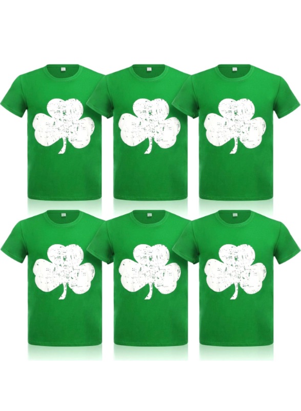 Photo 1 of 6 Pcs St Patrick's Day T Shirt Shamrock Irish Ireland T Shirt Green Distressed Men's Women's Cotton Clover Tee