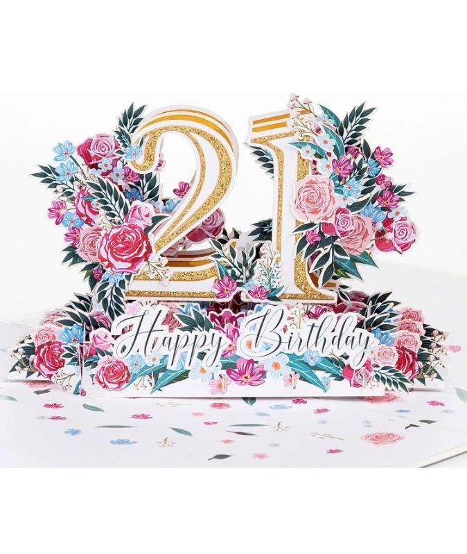 Photo 1 of Happy Birthday Pop Up Card - Pop Up Happy Birthday Card, Happy Birthday Number Age (Number Age 21st - White)