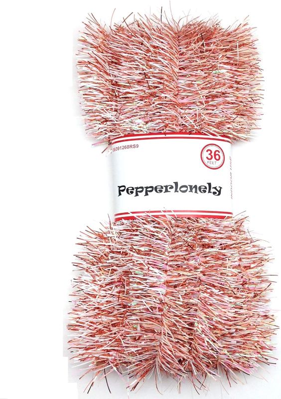 Photo 1 of PEPPERLONELY 36 FT Christmas Tinsel Garland Classic Christmas Decorations, Rose Gold/White Pink