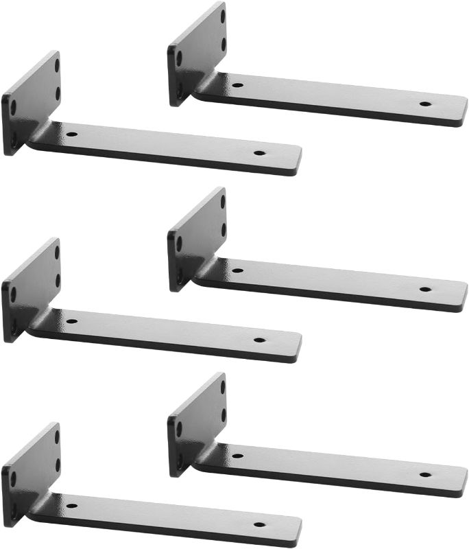 Photo 1 of [6 Pack] FMhotu 12 Inch Floating L Shelf Bracket for Wall, Heavy Duty 1/5” Thick Industrial Shelf Brackets W/ Modern Metal Finish, Black Hidden Shelves Mounting Brackets to Maximize Your Storage Space 12 Inch 6Pcs