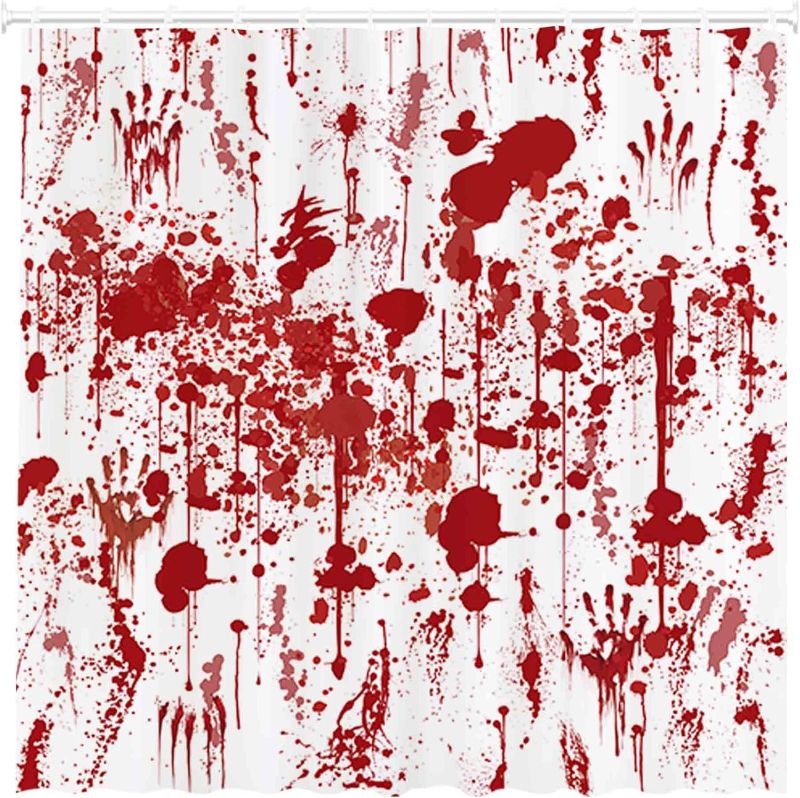 Photo 1 of 72" x 72" Halloween Shower Curtain Horror Home Bathroom Bathtub Curtain Red Decoration Set with 12 Hooks