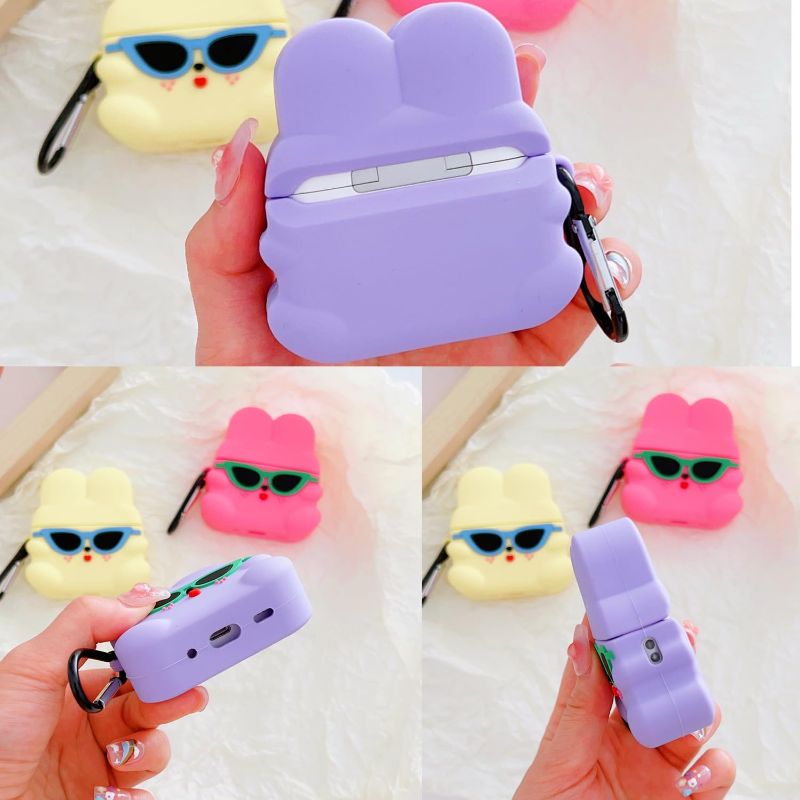 Photo 3 of ?3 Pack? 3D Cute Cool Sunglasses Rabbit Case for Airpod Pro 2nd,3D Cute Airpod Pro Case for Kids Boys Girls Teens Women,Fashion Gift Kawaii Sunglasses Rabbit Soft Silicone Case for Airpod Pro 2nd 2022