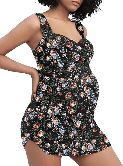 Photo 1 of COCOPEAR Maternity One Piece Swimsuit Tankini with Skirt Pregnancy Bathing Suit Dress Plus Size Swim Dress Floral 78 XL/10-12 